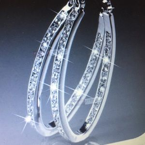 Silver Crystal Rhinestone Hoop Earrings, NWOT
